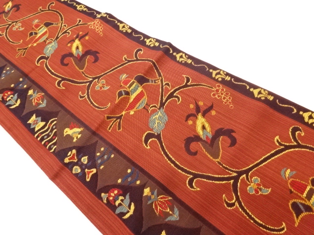 JAPANESE FUKURO OBI / WOVEN GRAPE ARABESQUE
